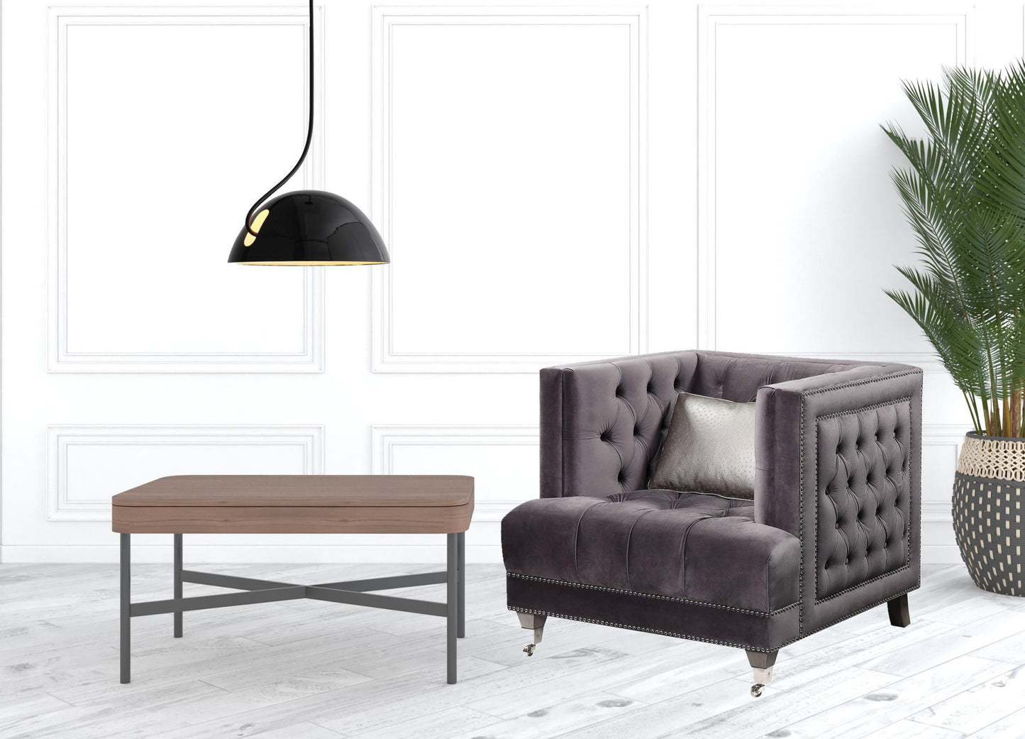Velvet Tufted Arm Chair and Toss Pillow