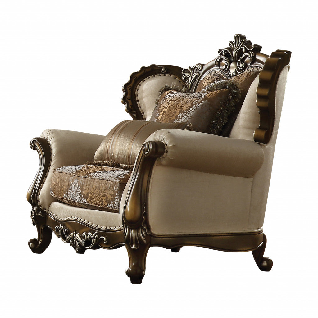 Fabric Damask Tufted Wingback Chair and Toss Pillows