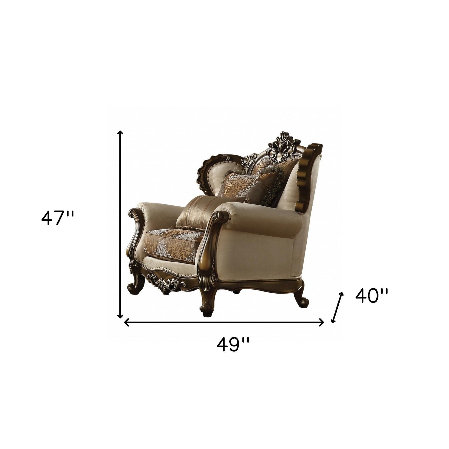 Fabric Damask Tufted Wingback Chair and Toss Pillows