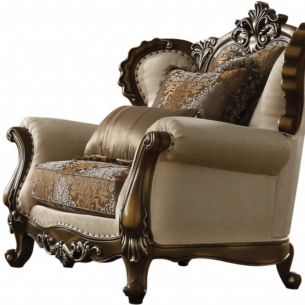 Fabric Damask Tufted Wingback Chair and Toss Pillows