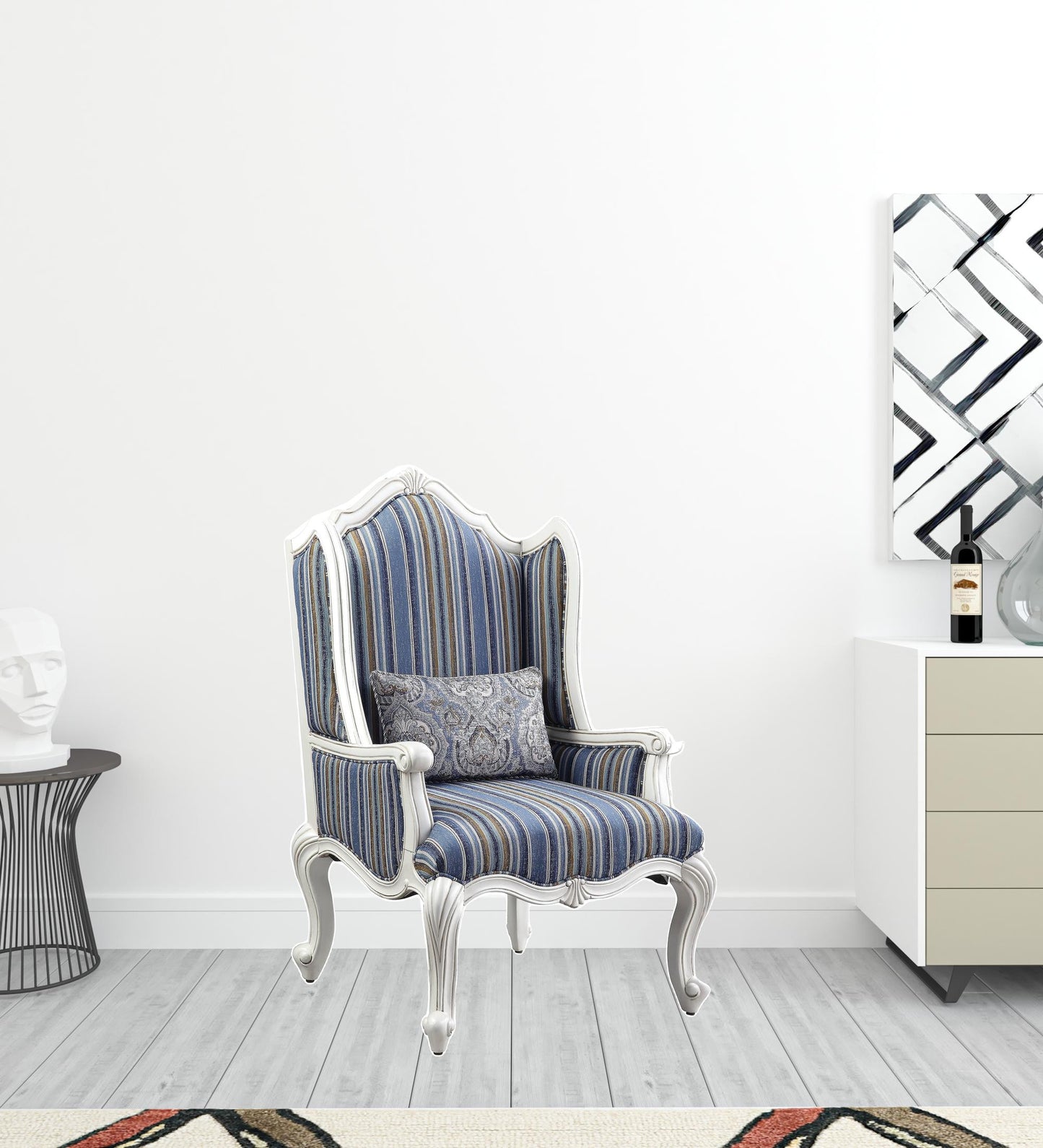 Fabric Striped Wingback Chair and Toss Pillow