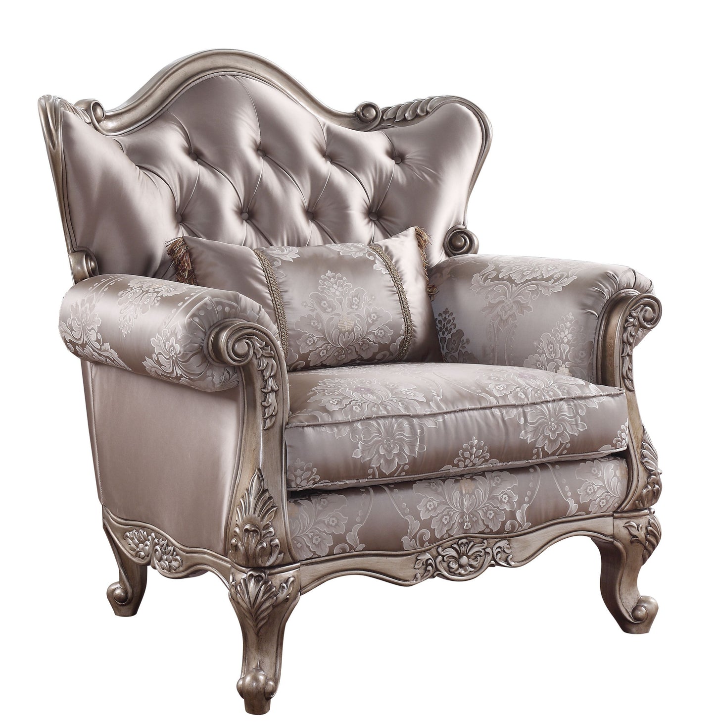 Fabric Floral Tufted Arm Chair and Toss Pillow