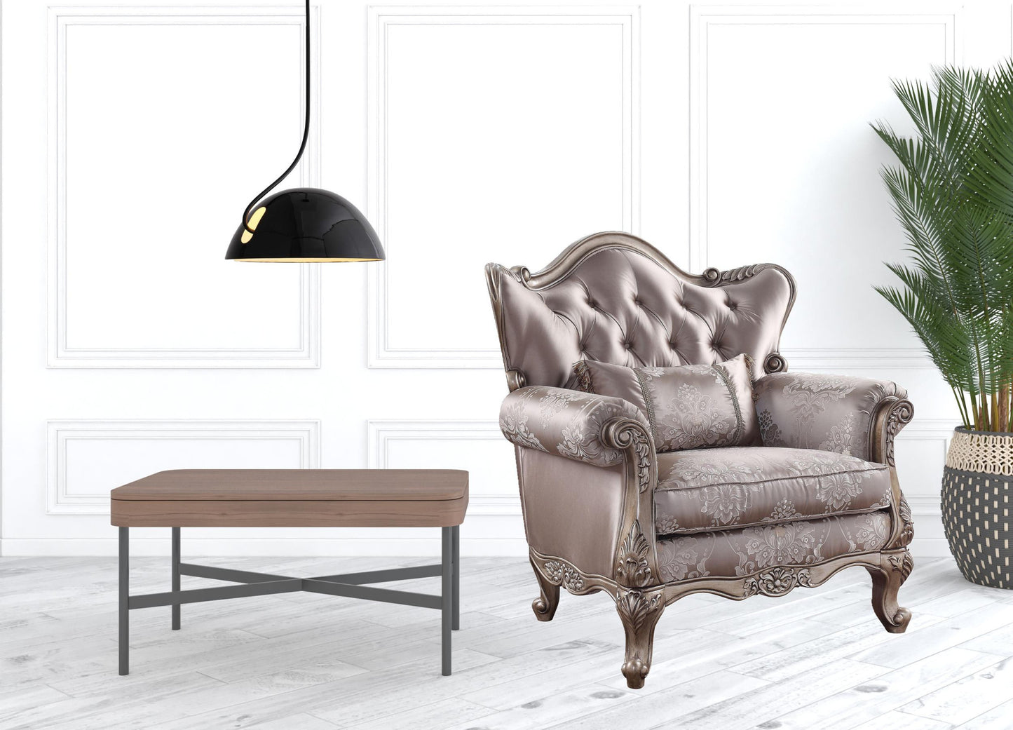 Fabric Floral Tufted Arm Chair and Toss Pillow