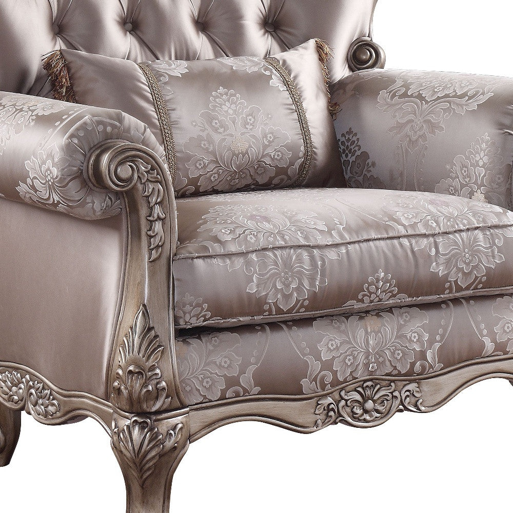 Fabric Floral Tufted Arm Chair and Toss Pillow