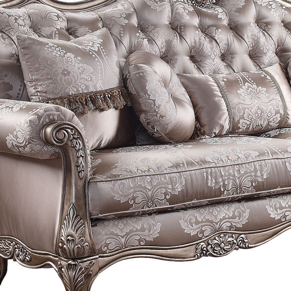 Imitation Silk Damask Sofa and Toss Pillows with Champagne Legs