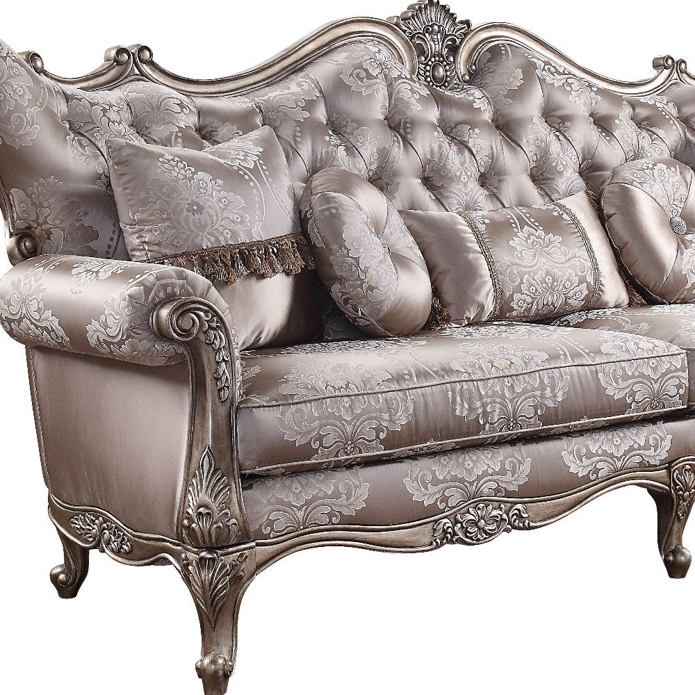 Imitation Silk Damask Sofa and Toss Pillows with Champagne Legs