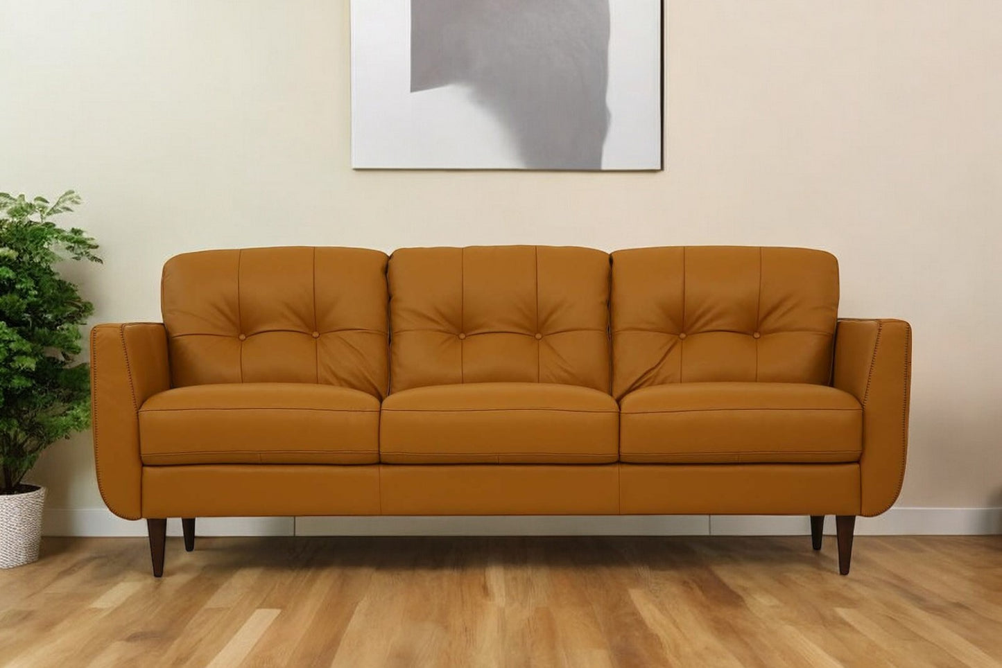 Leather Sofa with Black Legs