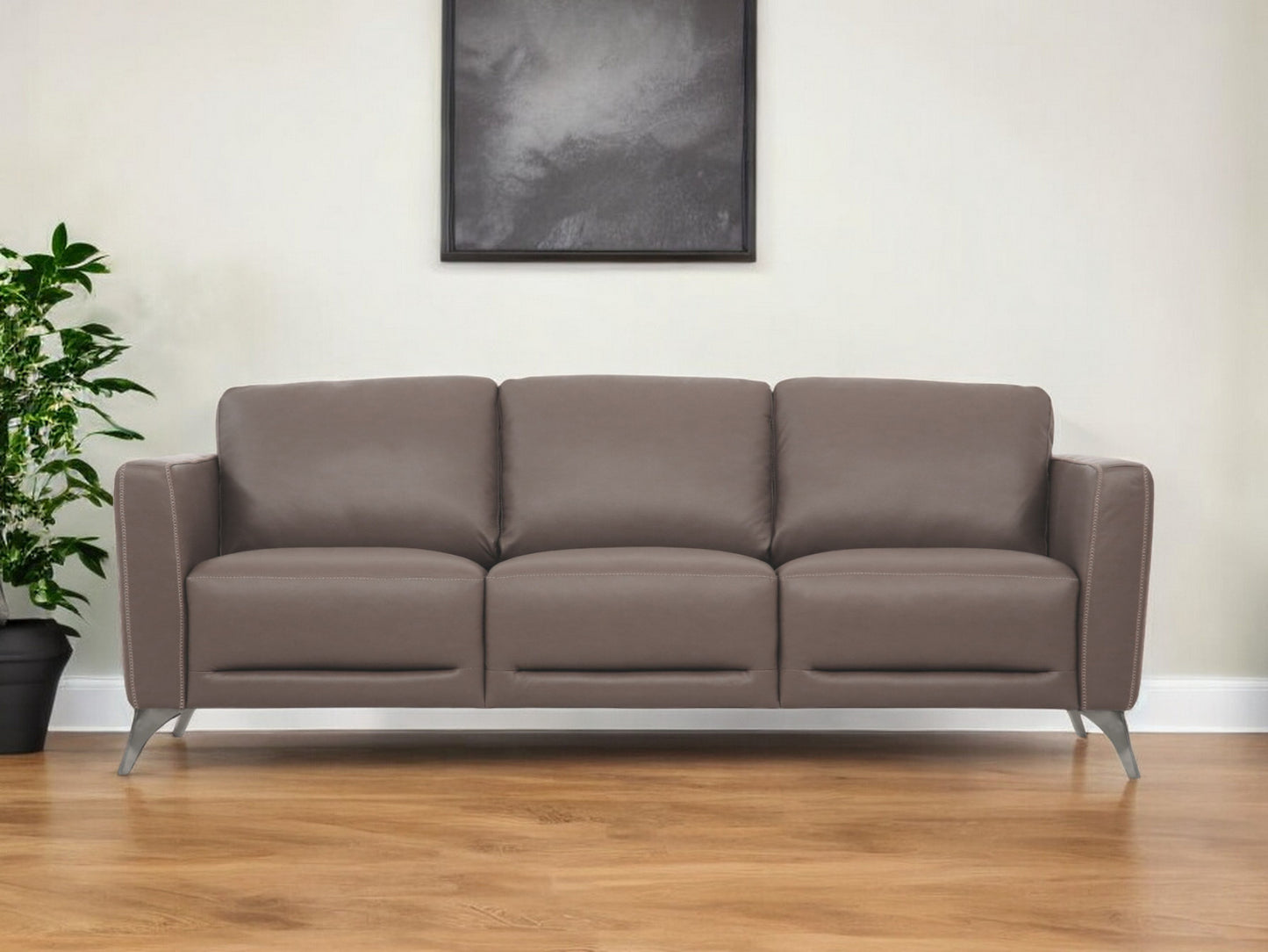 Leather Sofa with Black Legs
