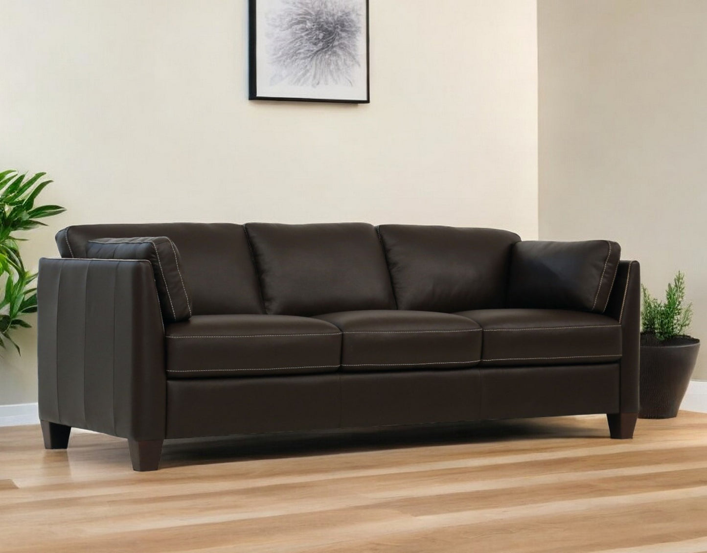 Leather Sofa with Black Legs