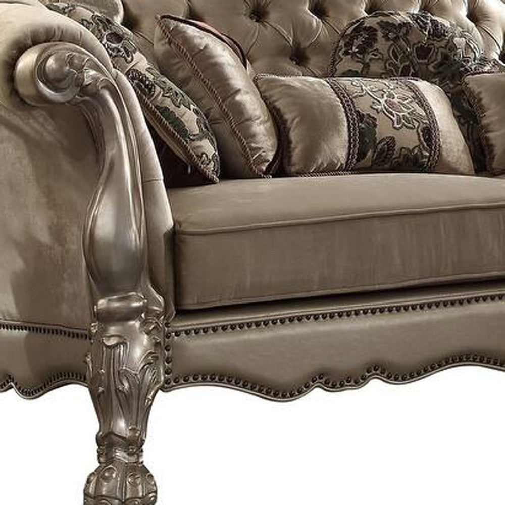 Velvet Sofa and Toss Pillows with Gold Legs
