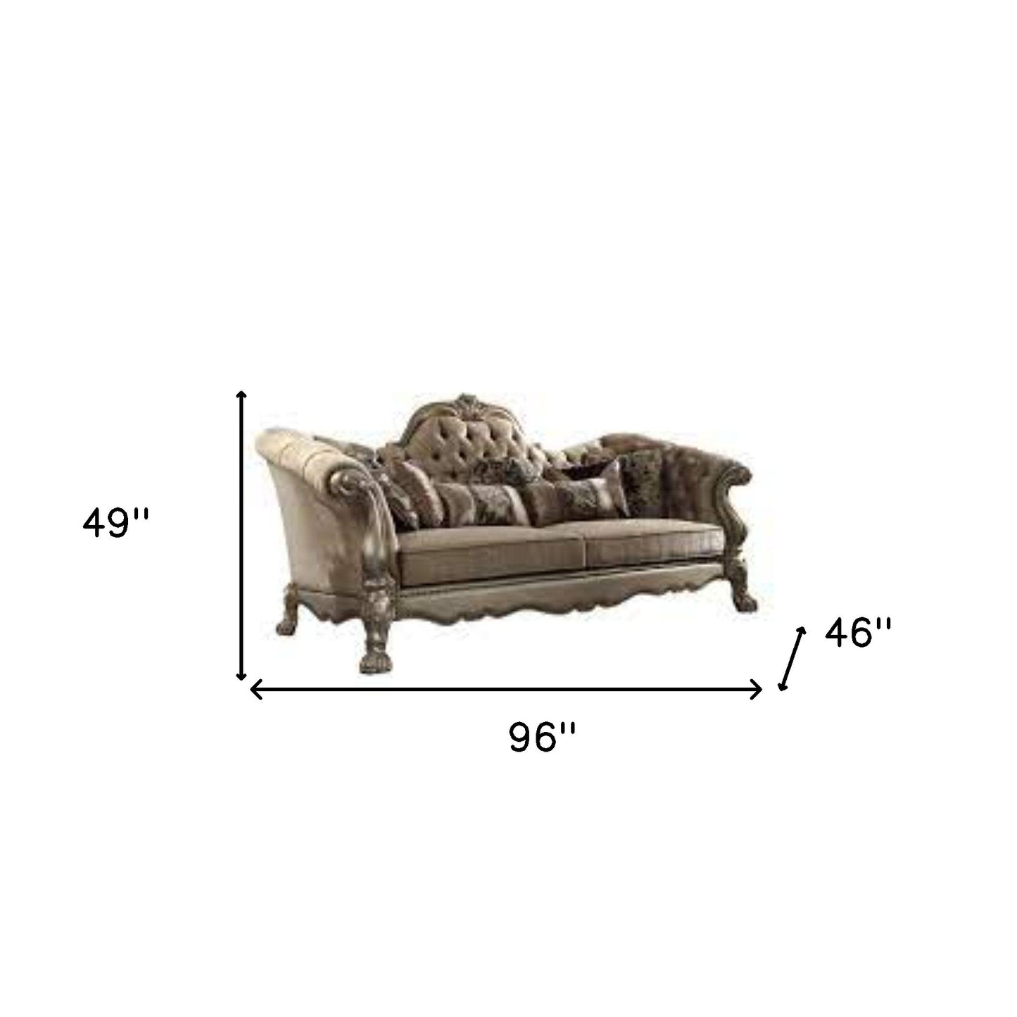 Velvet Sofa and Toss Pillows with Gold Legs