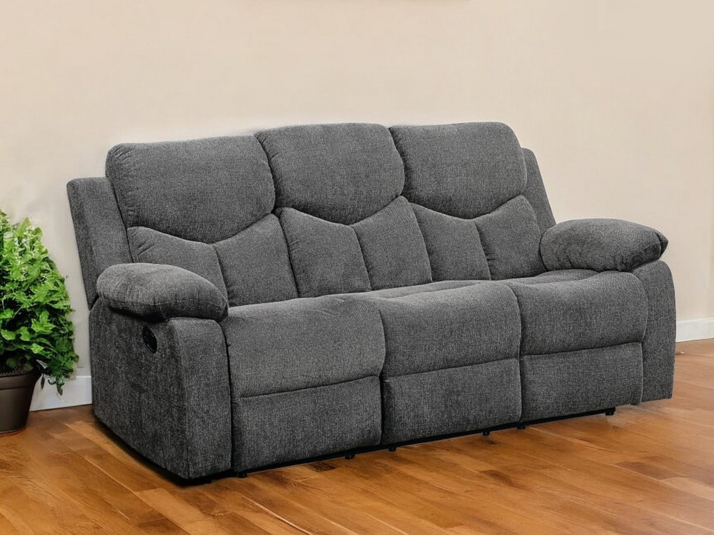 Chenille Reclining Sofa with Black Legs