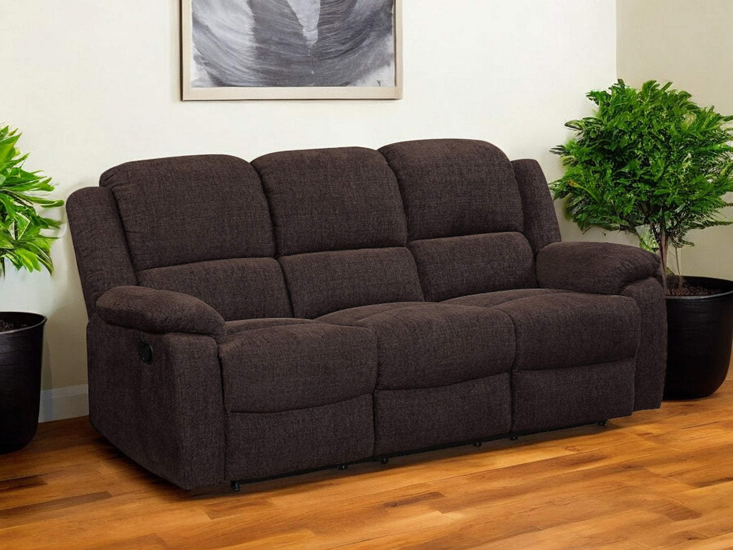 Chenille Reclining Sofa with Black Legs