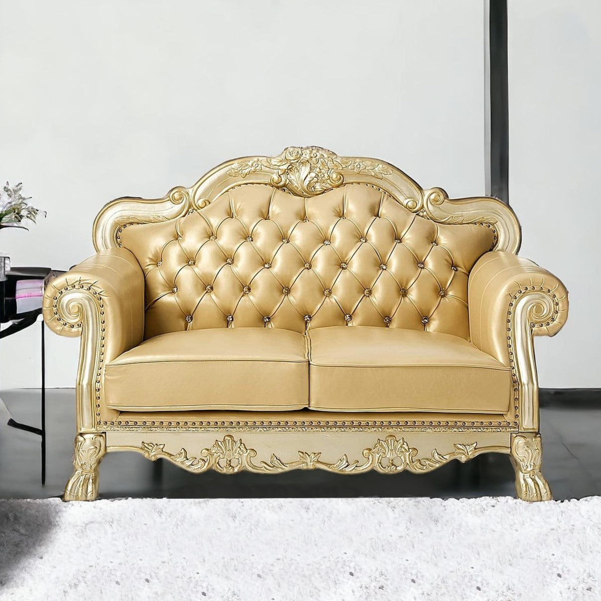 Faux Leather Loveseat and Toss Pillows