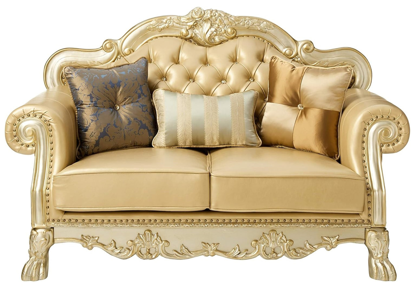 Faux Leather Loveseat and Toss Pillows