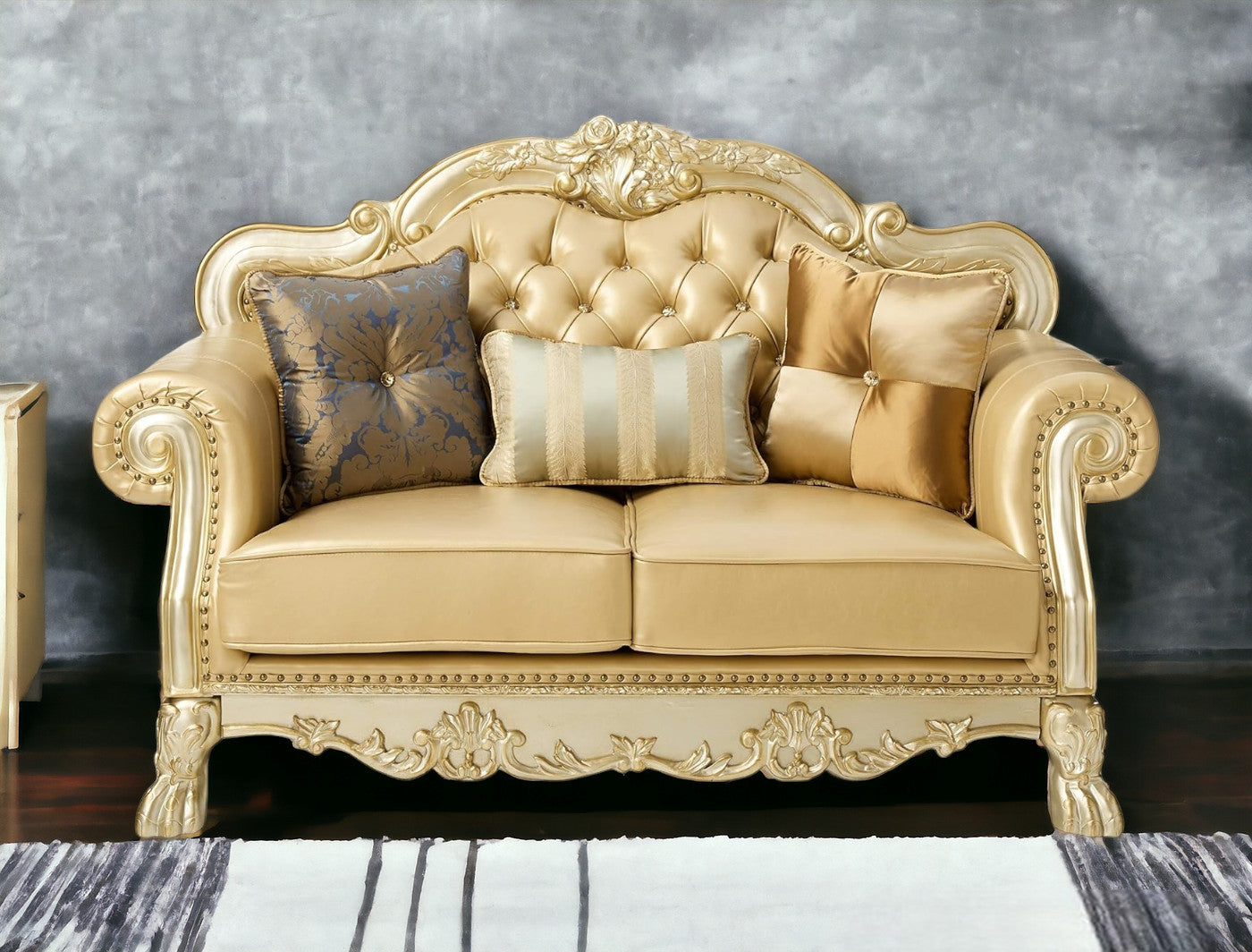 Faux Leather Loveseat and Toss Pillows