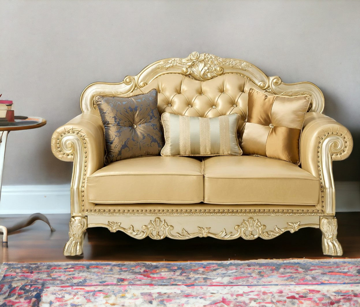 Faux Leather Loveseat and Toss Pillows