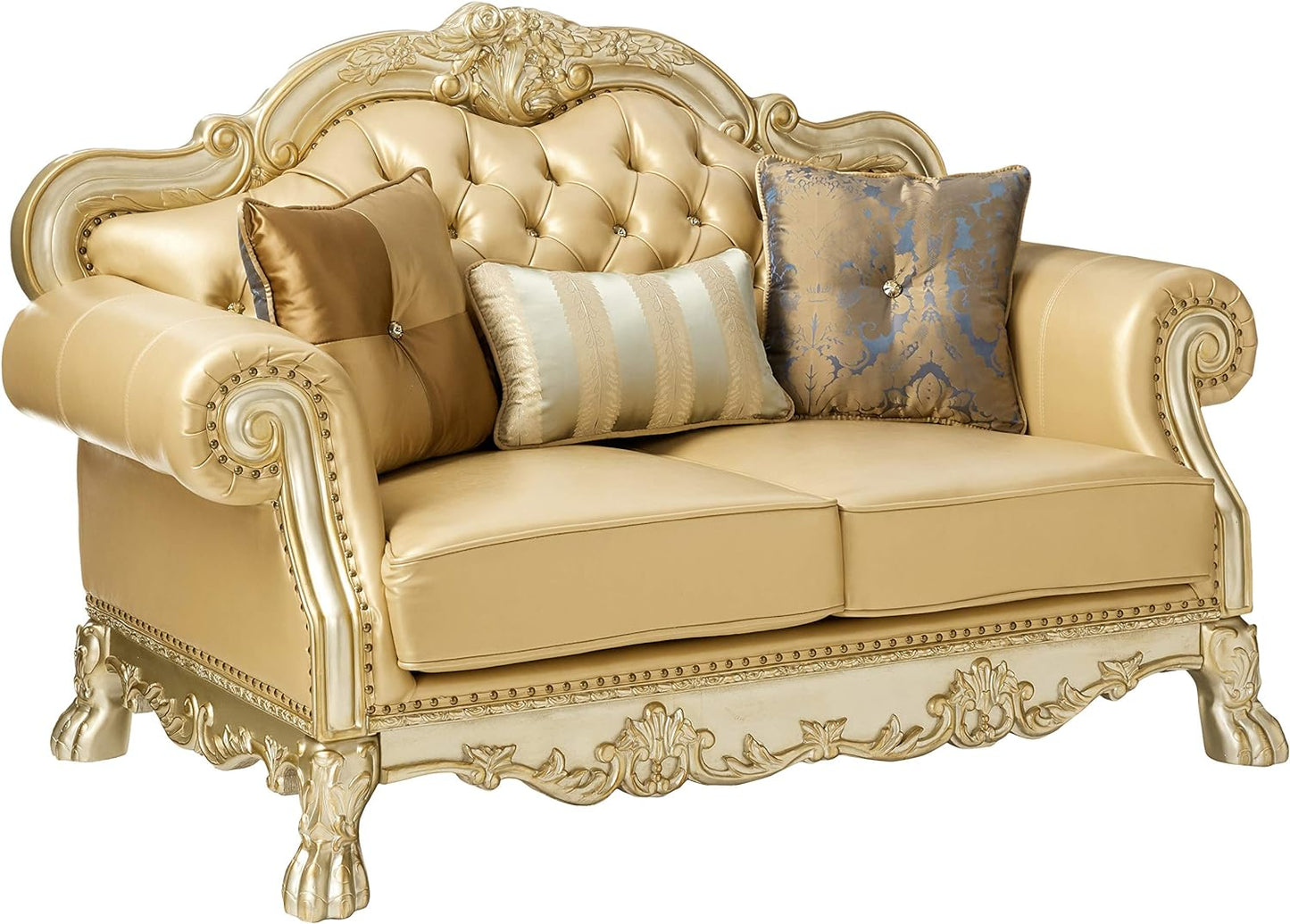 Faux Leather Loveseat and Toss Pillows