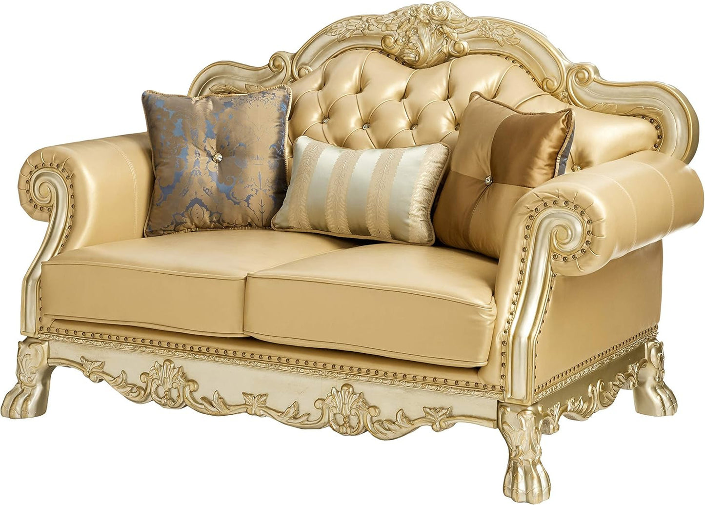 Faux Leather Loveseat and Toss Pillows