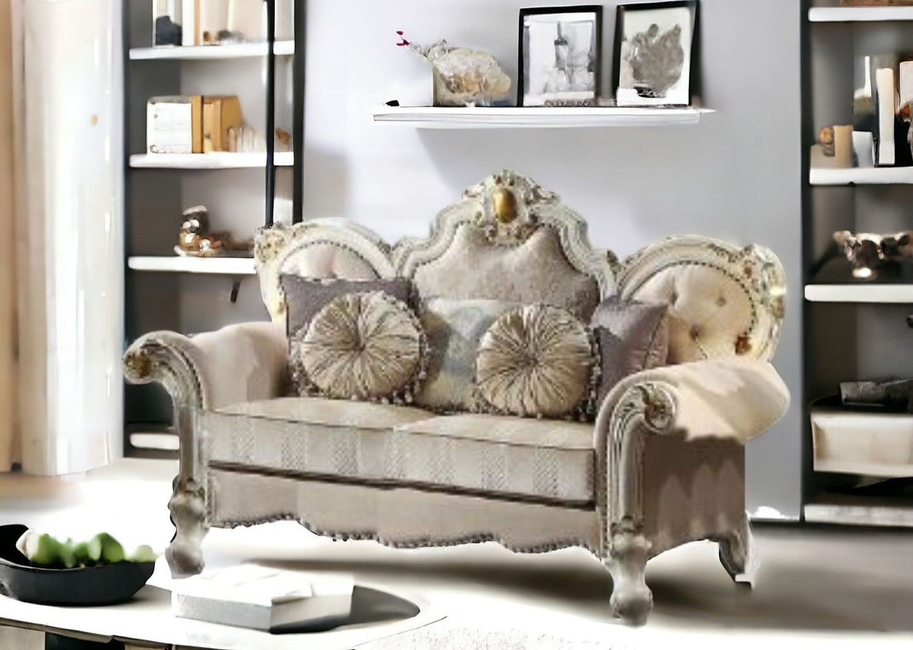 Velvet Loveseat and Toss Pillows