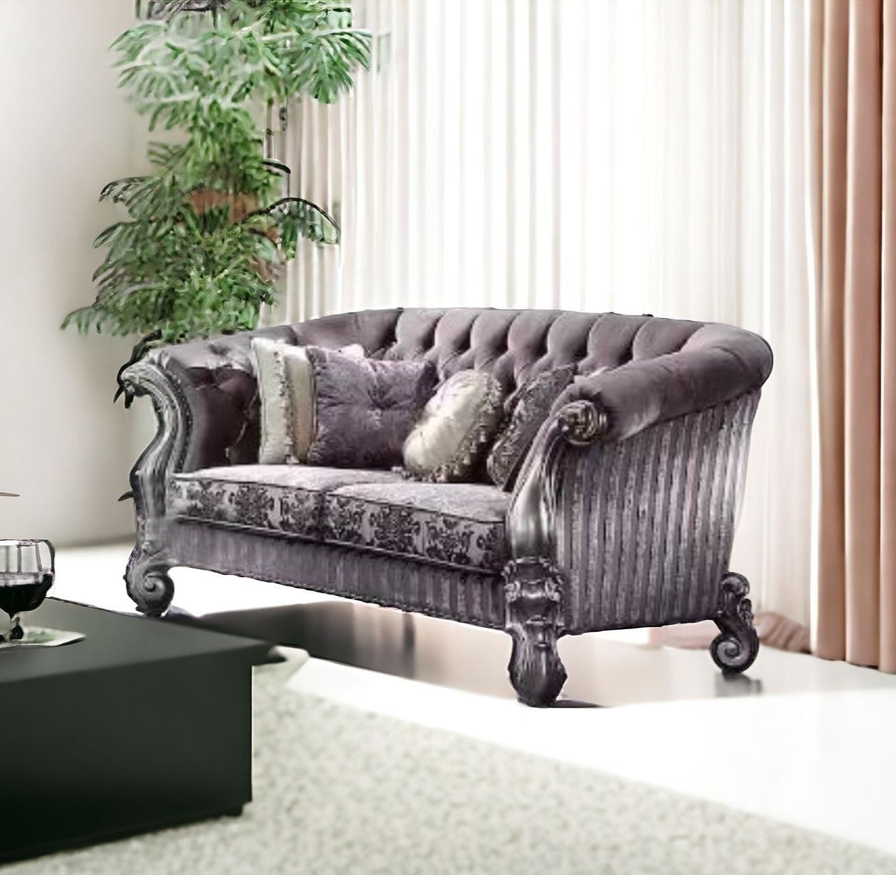 Velvet Loveseat and Toss Pillows