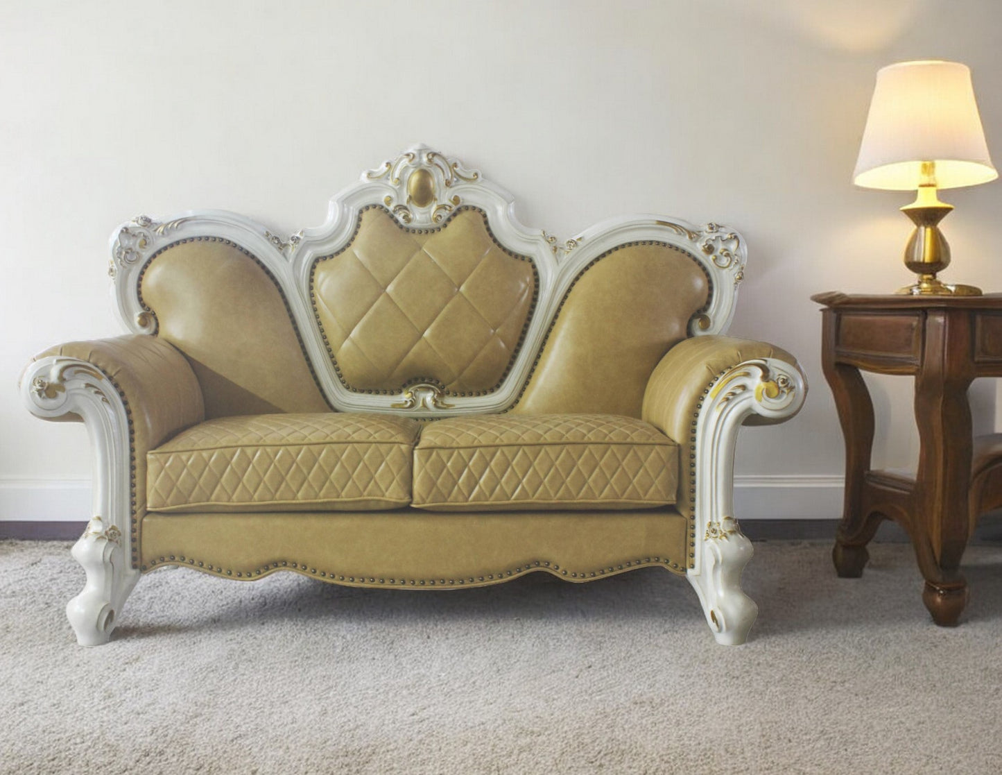 Faux Leather Loveseat and Toss Pillows