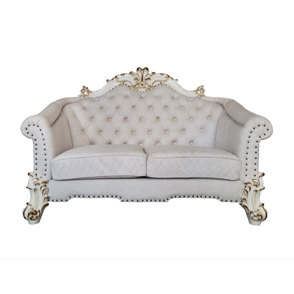 Two Tone Velvet Loveseat and Toss Pillows