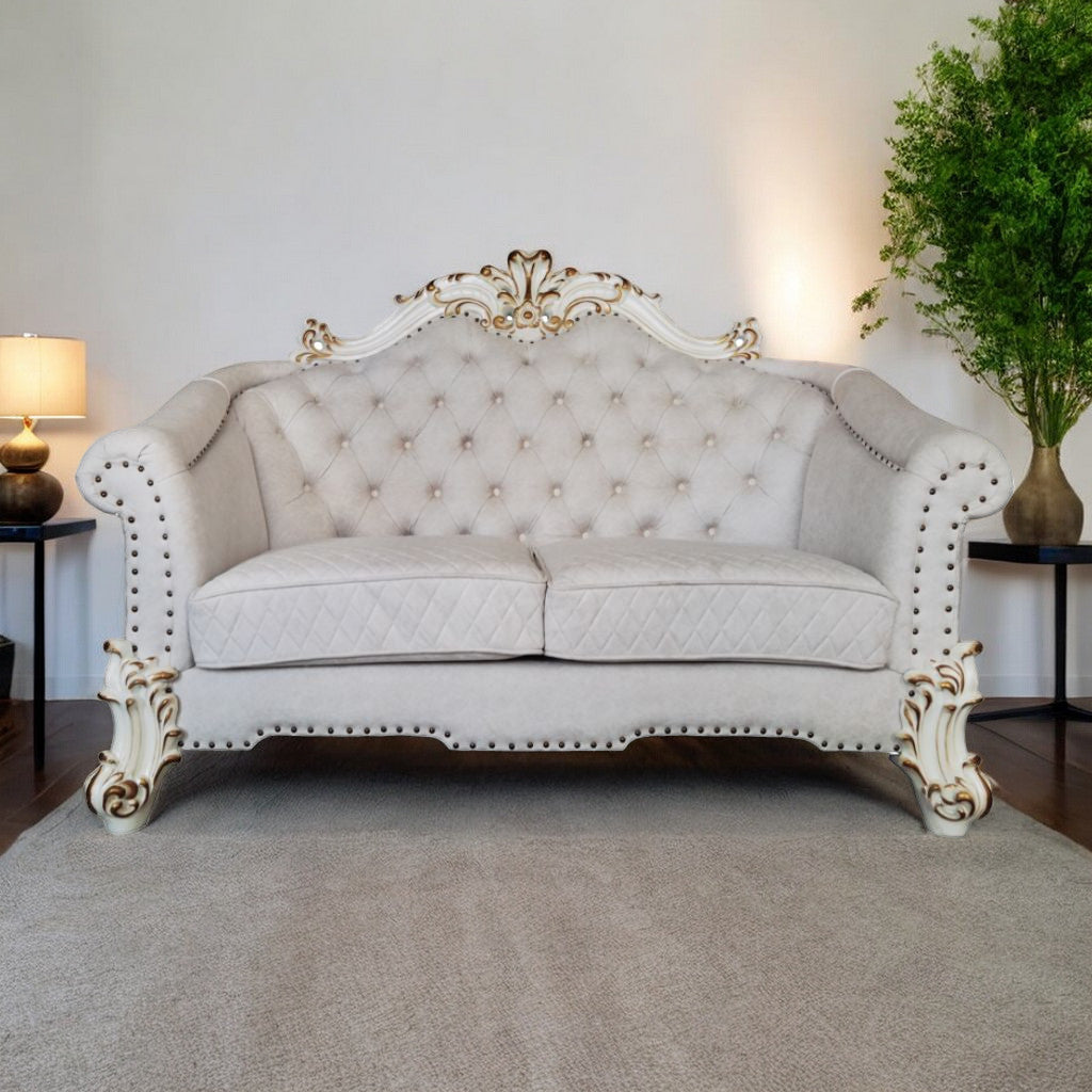 Two Tone Velvet Loveseat and Toss Pillows