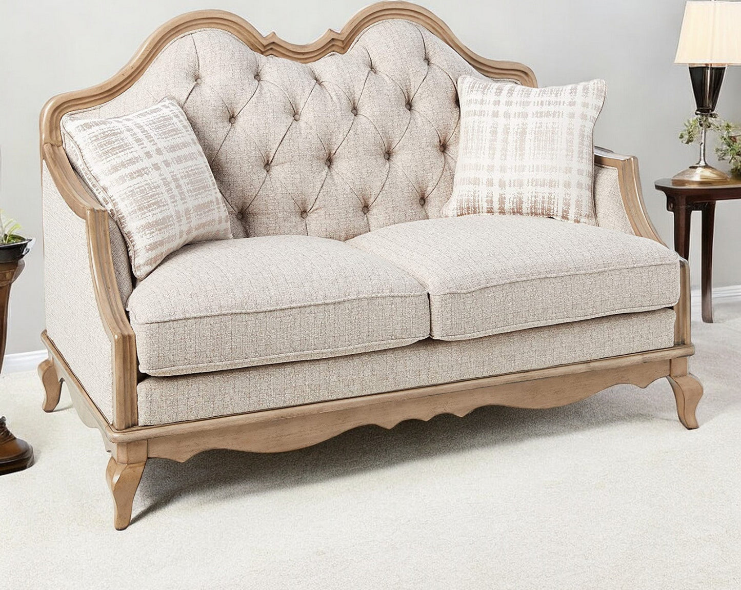 Linen Loveseat and Toss Pillows