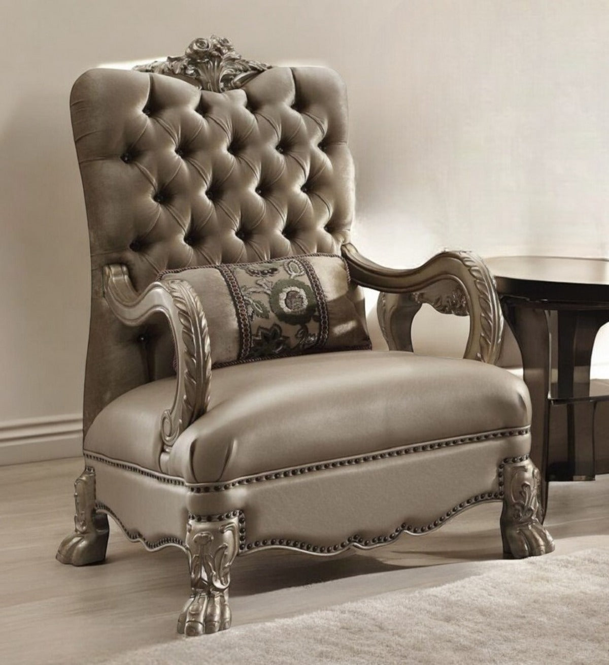 Velvet Tufted Chesterfield Chair and Toss Pillow