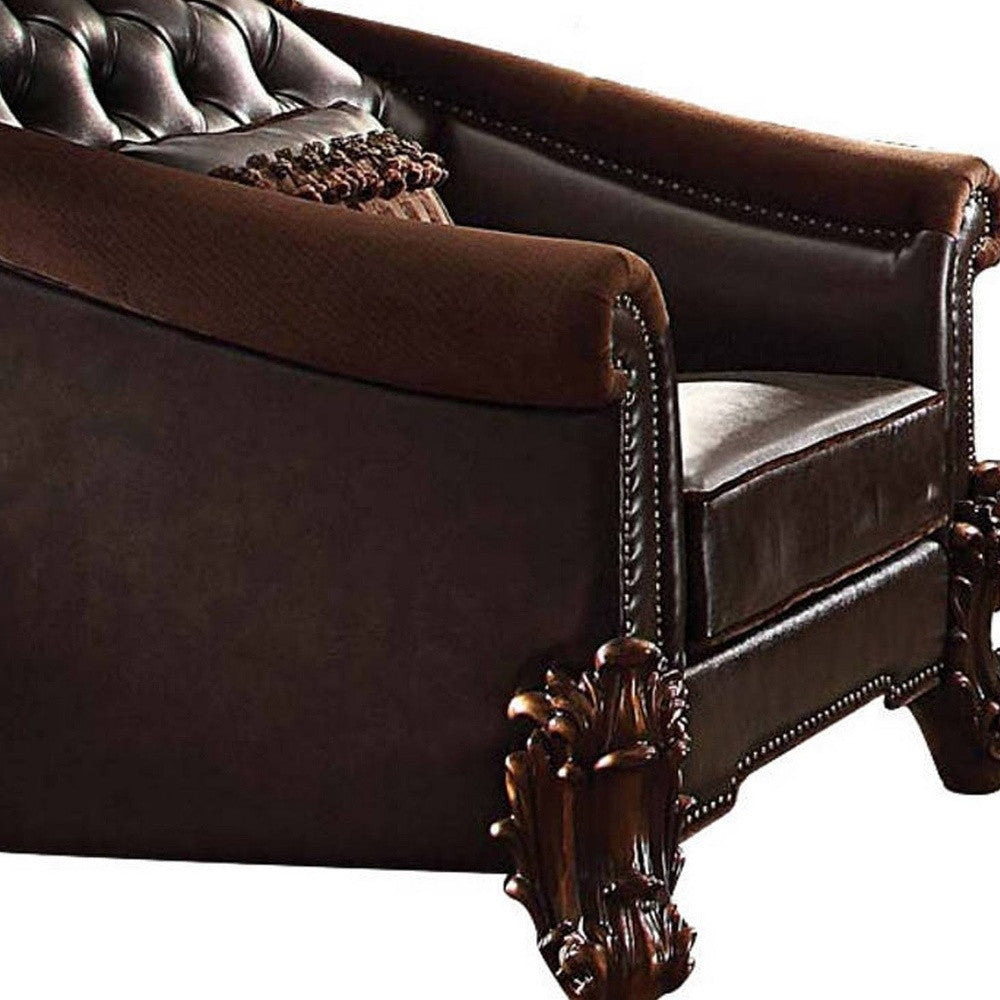Faux Leather Tufted Chesterfield Chair and Toss Pillow