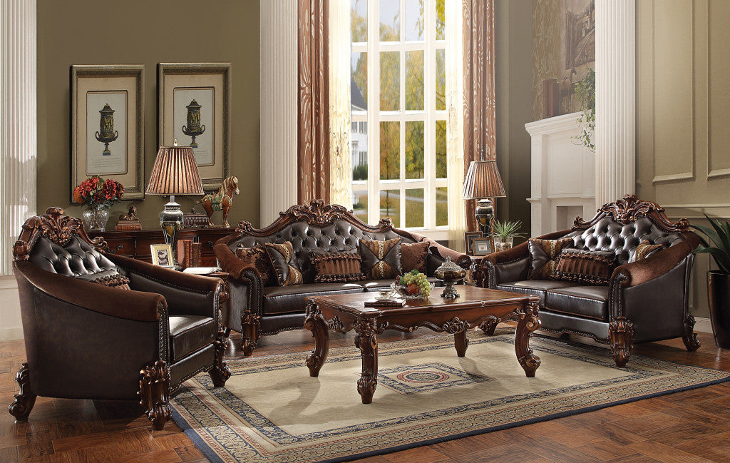 Faux Leather Tufted Chesterfield Chair and Toss Pillow
