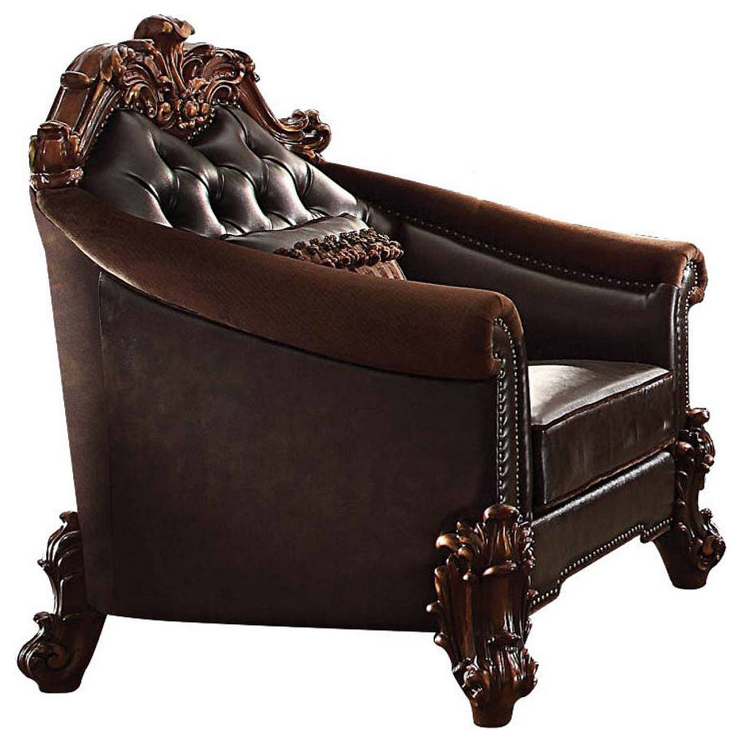 Faux Leather Tufted Chesterfield Chair and Toss Pillow
