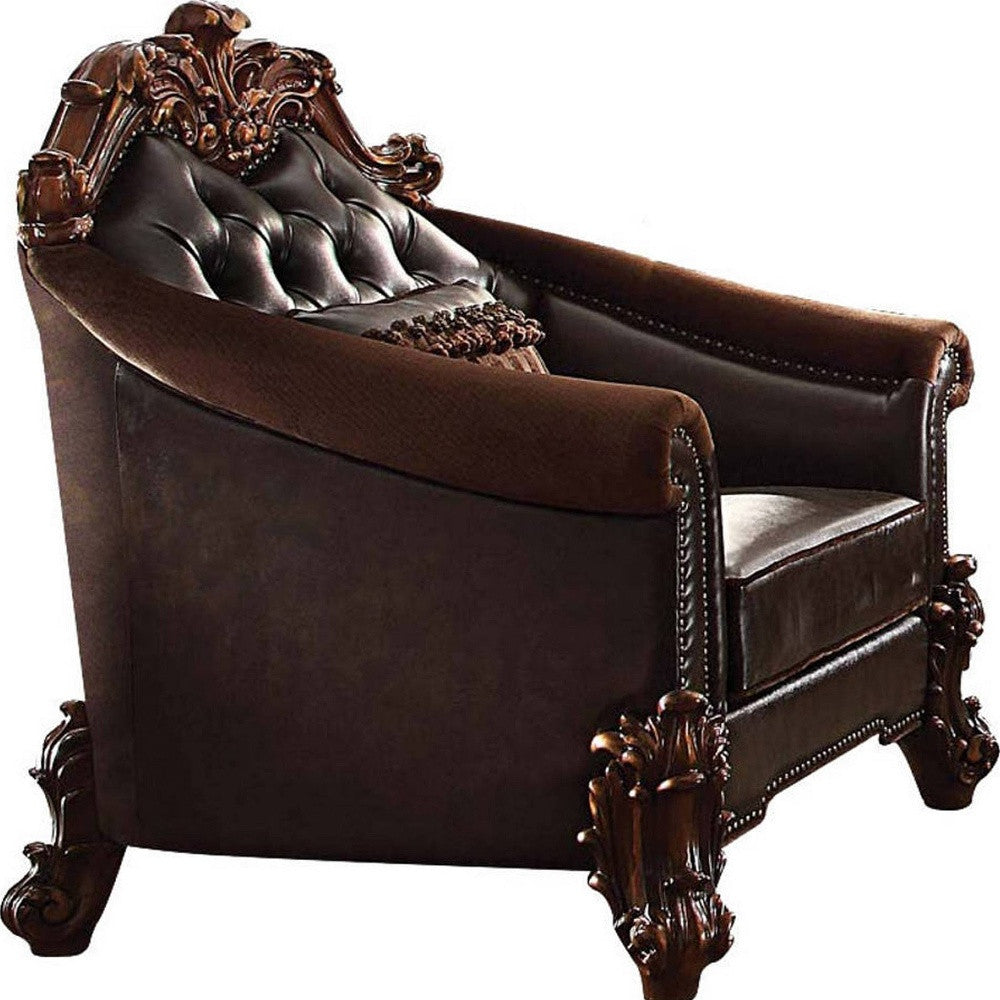 Faux Leather Tufted Chesterfield Chair and Toss Pillow