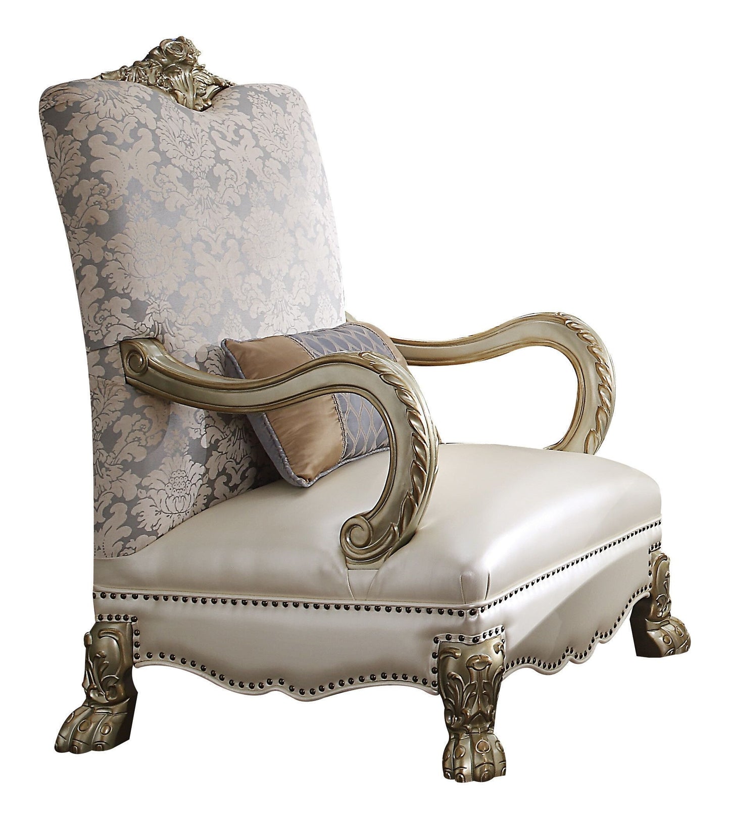 Faux Leather Floral Arm Chair and Toss Pillow