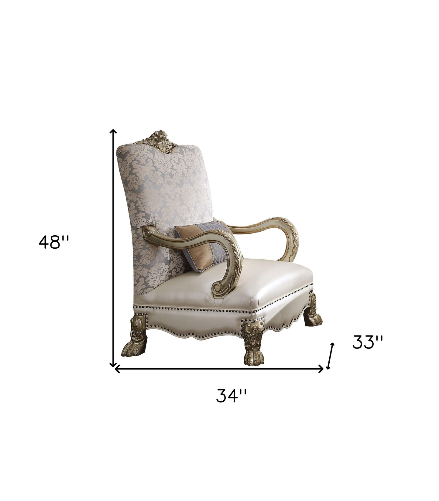 Faux Leather Floral Arm Chair and Toss Pillow