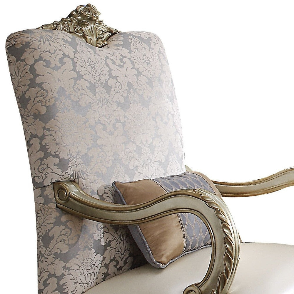 Faux Leather Floral Arm Chair and Toss Pillow