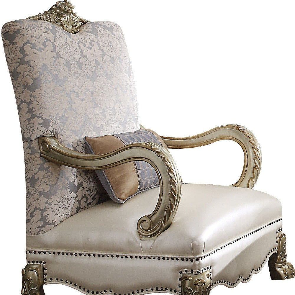 Faux Leather Floral Arm Chair and Toss Pillow