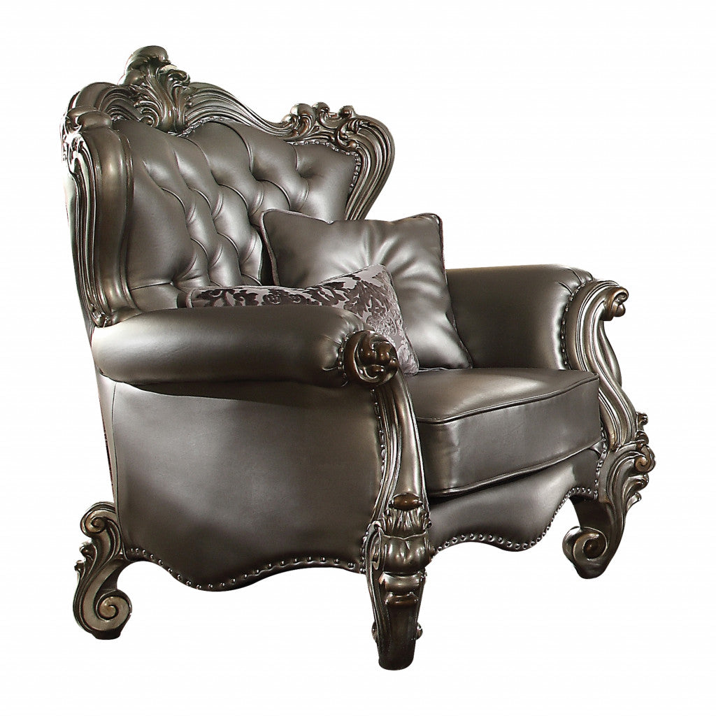 Faux Leather Tufted Wingback Chair and Toss Pillows