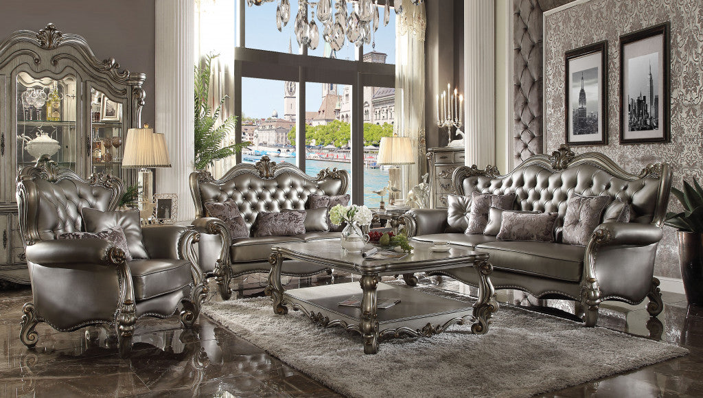 Faux Leather Tufted Wingback Chair and Toss Pillows