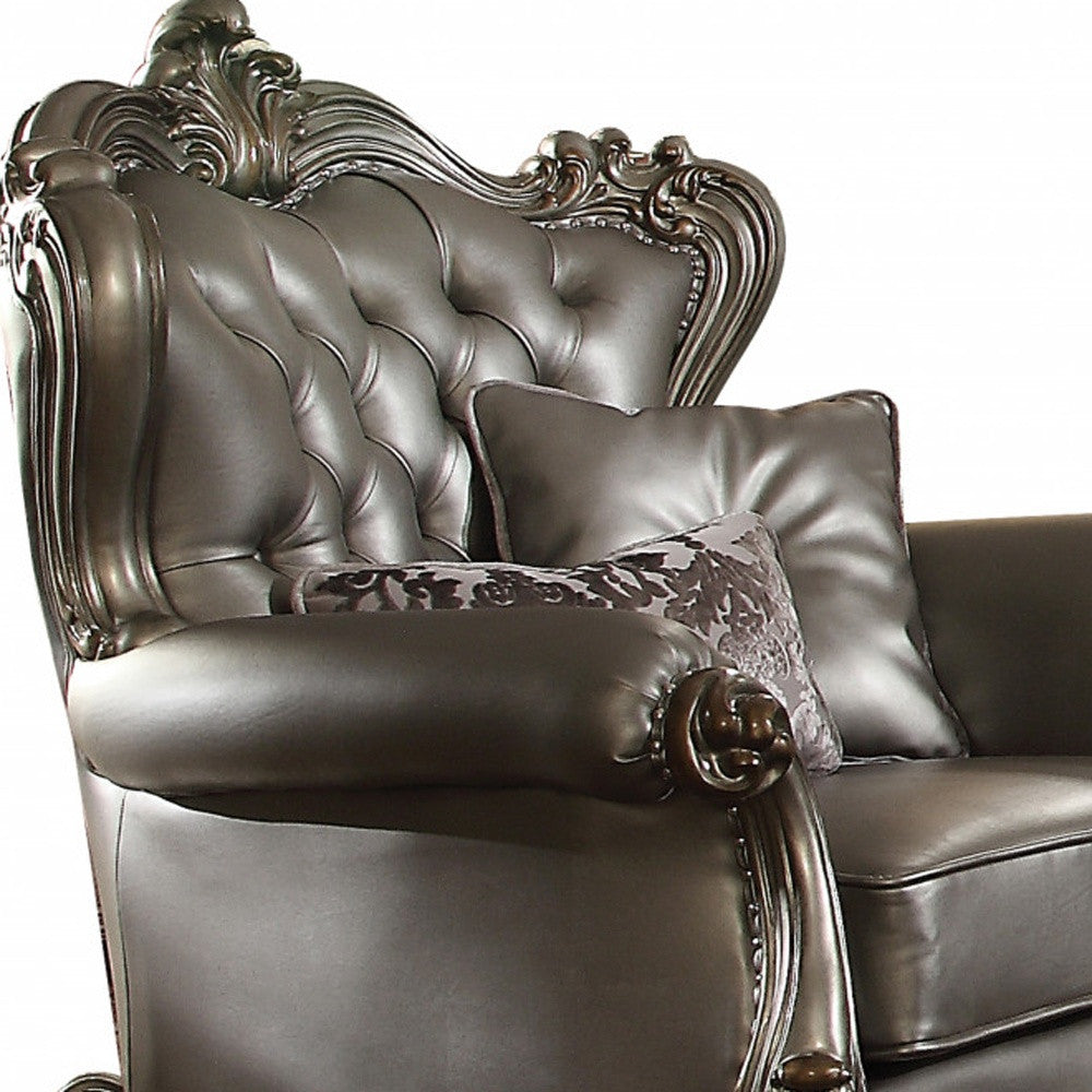Faux Leather Tufted Wingback Chair and Toss Pillows
