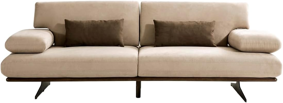 Delano Beige Faux Suede Sofa with Sliding Backrest and Armrest