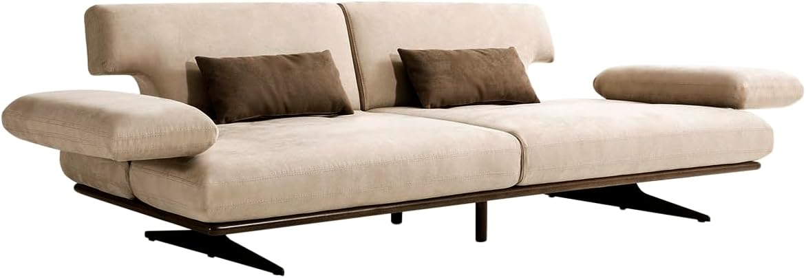 Delano Beige Faux Suede Sofa with Sliding Backrest and Armrest