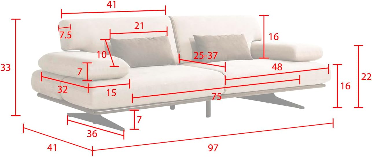 Delano Beige Faux Suede Sofa with Sliding Backrest and Armrest