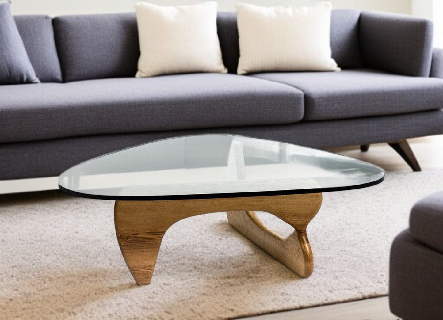 Glass and Solid Wood Triangle Coffee Table
