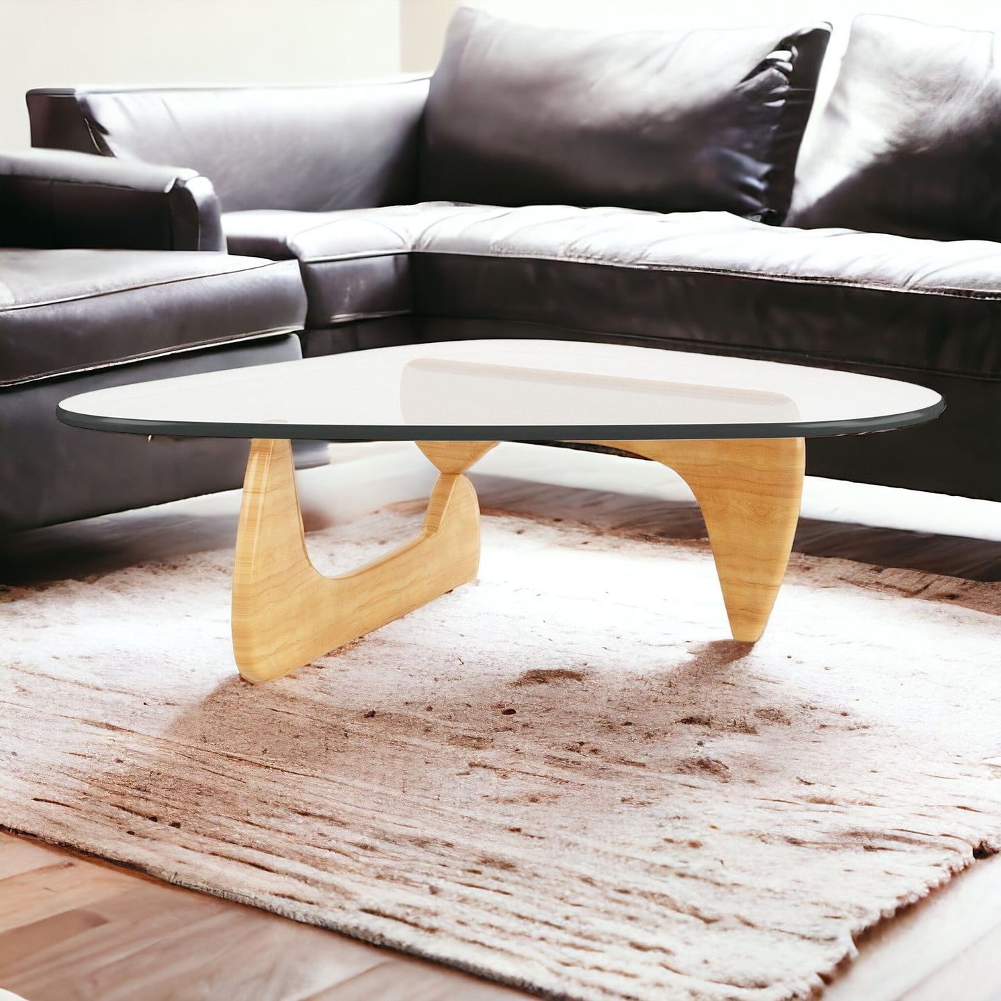 Glass and Solid Wood Triangle Coffee Table