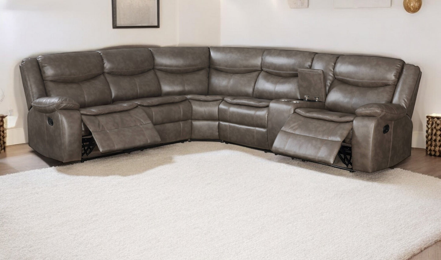 Faux Leather Reclining L Shaped Six Piece Corner Sectional with Console