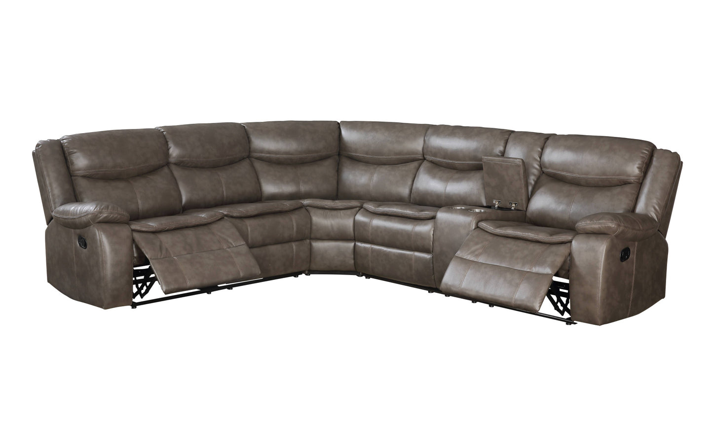 Faux Leather Reclining L Shaped Six Piece Corner Sectional with Console