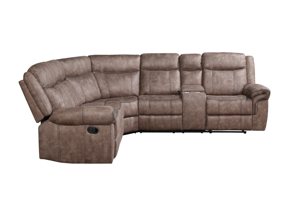 Velvet Reclining L Shaped Six Piece Corner Sectional with Console