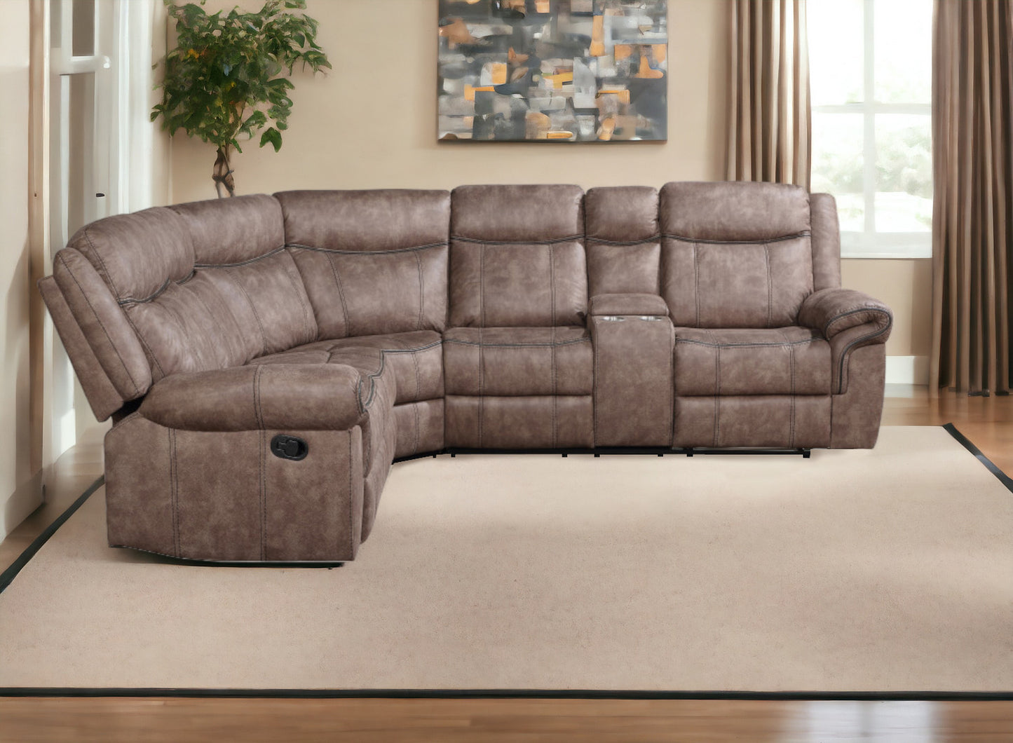 Velvet Reclining L Shaped Six Piece Corner Sectional with Console